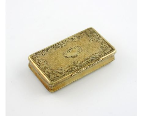 A 19th century French silver-gilt snuff box, circa 1860, rectangular form, the hinged cover with engine-turned and engraved f