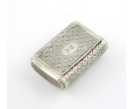 A George III silver snuff box, by John Shaw, Birmingham 1817, curved and rounded rectangular form, engraved lattice decoratio