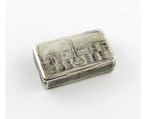 A 19th century Russian silver and niello work snuff box, assay master I. Avdeyev, Moscow circa 1850, rectangular form, the hi