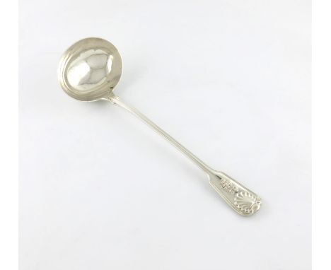 A Victorian silver regimental soup ladle, The Royal Marines, by George Adams, London 1852, Fiddle, Thread and Shell pattern t