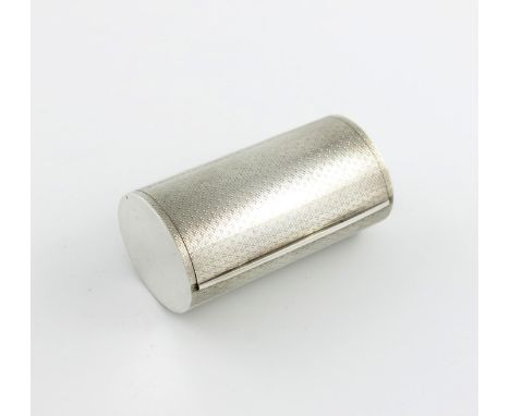 By Asprey and Co, a modern silver box, London 1958, oval cylindrical form, flush-hinged cover, engine-turned decoration, the 