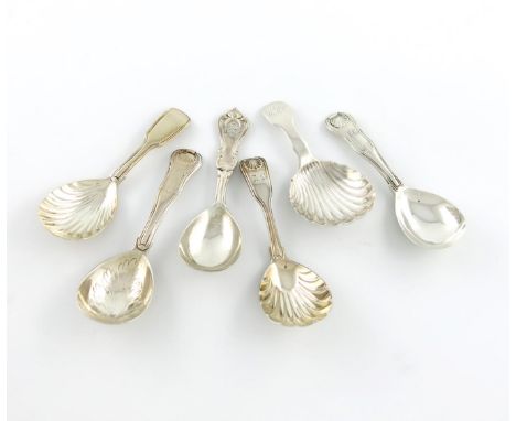 A collection of six silver caddy spoons, comprising: a Victorian Albert pattern, by William Eaton, London 1840, two Kings Hou