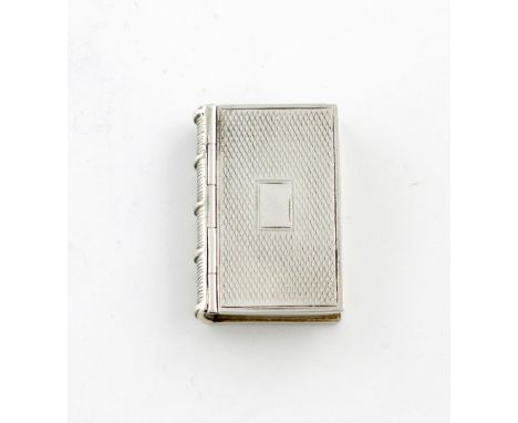 A William IV silver vinaigrette, by Gervase Wheeler, Birmingham 1835, rectangular book form, engine-turned decoration, the co