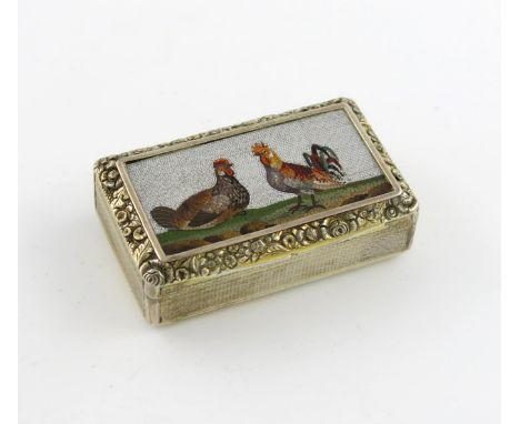 A George III silver-gilt and micromosaic mounted snuff box, by Hockley and Bosworth, London 1815, rectangular form, the hinge