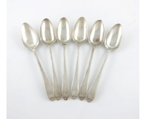 A set of six George III Irish silver Celtic Point and Thread pattern tablespoons, by Samuel Neville, Dublin 1799, the termina