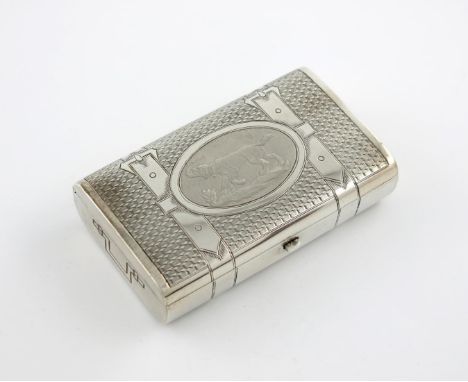 A 19th century Russian silver 'trompe L'oeuil' snuff box, by Karl Veyrlen, Moscow circa 1880, rectangular form, modelled as a