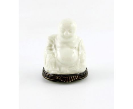 A good silver-mounted Saint Cloud snuff box or bonbonniθre, c.1745, modelled in the blanc de Chine manner as the pagoda figur