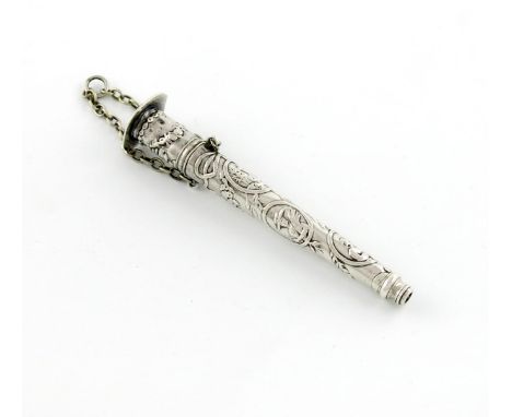 A Victorian silver novelty pencil, by S. Mordan and Co, formed from a converted 18th century Dutch silver sealing wax case, w