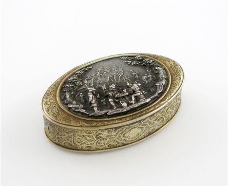 A 19th century French silver-gilt and silver snuff box, also marked with a Russian import mark for St. Petersburg, oval form,