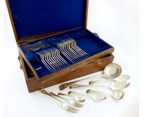 A matched George III, Victorian and Edwardian silver Old English pattern canteen for twelve, the majority by Charles Boyton, 