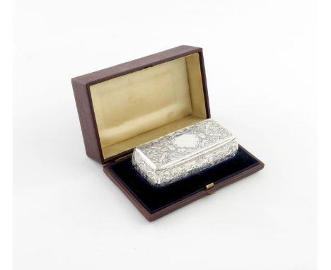 A Victorian silver engraved snuff box, Kenilworth Castle, by Rawlings and Summers, London 1853, rectangular form, engraved fo