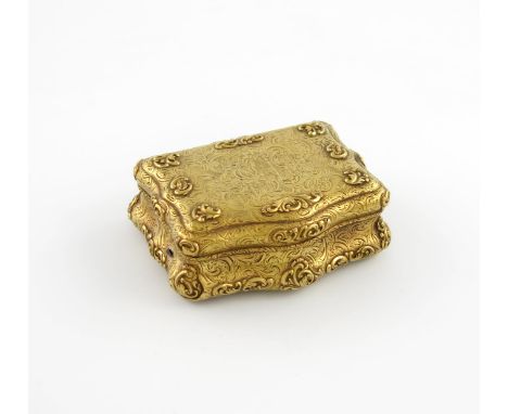 A 19th century continental gold Royal Presentation snuff box, bearing a scratched mark of 16K, I F R, B, with serpentine fron