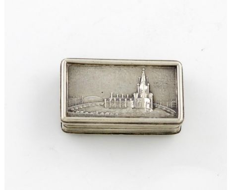 A George IV silver 'castle-top' vinaigrette, possibly St. Peter's Church, Brighton, by J. Lawrence, Birmingham 1829, rectangu