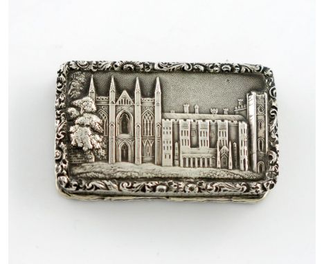 A William IV silver 'Castle-top' vinaigrette, Newstead Abbey, by Taylor and Perry, Birmingham 1835, rectangular form, the hin