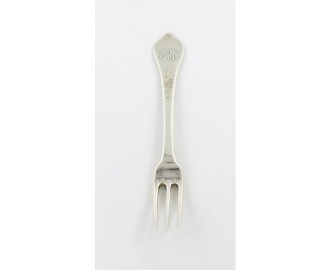A William III / Queen Anne silver Dog-nose fork, by Thomas Allen, London circa 1700-1705, three-pronged tines, the reverse of