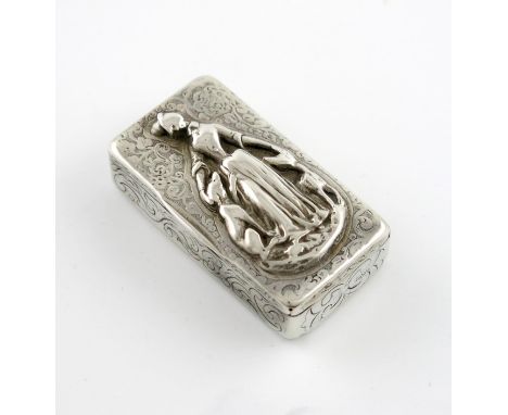 A 19th century Russian silver snuff box, assay master P. Dmitriyev, St. Petersburg 1850, rectangular form, engraved foliate s