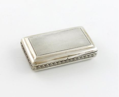 A George III silver snuff box, by Daniel Hockley, London 1813, rectangular form, engine-turned cover and base, the sides with