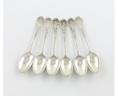 A set of six mid 18th century silver 'picture-front' Hanoverian pattern teaspoons, possibly by Thomas Jeaves, London circa 17