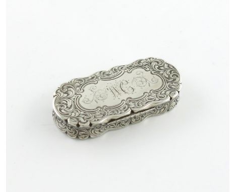 A Victorian silver snuff box, by Frederick Marson, Birmingham 1857, rounded rectangular form, engraved foliate scroll decorat