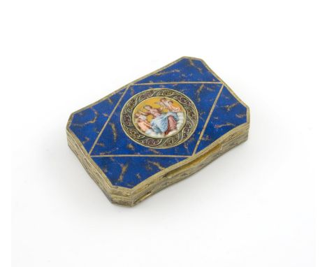 An Italian silver-gilt and enamel snuff box, circa 1920, shaped rectangular form, the hinged cover with simulated lapis lazul