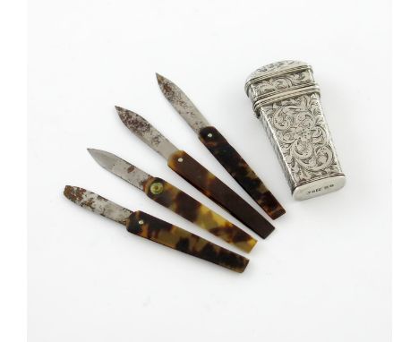 λA Victorian silver lancet case, by Francis Clarke, Birmingham 1839, tapering oblong form, chased foliate scroll decoration, 