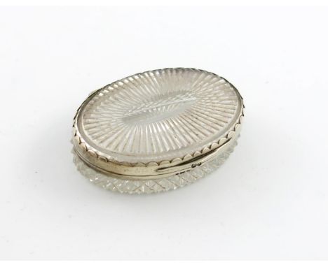 A George III silver and glass snuff box, by John Reily, London 1813, oval form, plain mounts and plain thumb-piece, radiating