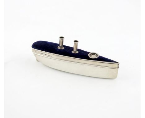 A novelty silver pin cushion, by S. Blanckensee and Sons Limited, Chester 1910, modelled as the ship 'Royal George', length 1