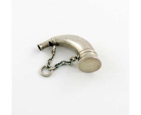 A Victorian silver horn vinaigrette / whistle, by S. Mordan and Co, with a registration lozenge for 1870, hinged cover openin