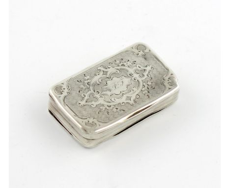 A 19th century French silver snuff box, circa 1870, rectangular form, the cover with engine-turned and foliate decoration, le