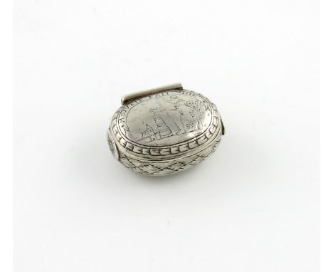 A 17th century silver squeeze-action spice / snuff box, maker's mark TT crowned, circa 1680-90, oval form, the hinged cover e