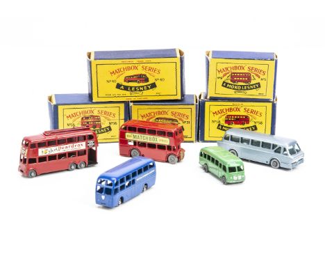 Matchbox Lesney 1-75 Series Buses &amp; Coaches, 40b Leyland Tiger Coach, SPW, 58a AEC Coach 'BEA', white lettering, GPW, 56a