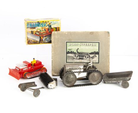 Animate Toy Tinplate Clockwork Climbing Tractor, with Driver, Road Sweeper, Trailer and Grille, Hong Kong plastic battery-ope