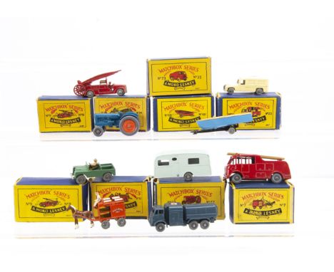 Matchbox Lesney 1-75 Series, 73a RAF Refueller, 12a Land Rover, 23 Berkeley Caravan, 48a Meteor Sports Boat &amp; Trailer, 72