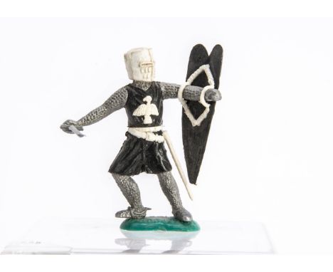 Timpo Toys rare mounted Medieval Knight in black with white helmet,  G, very minor overall wear, 