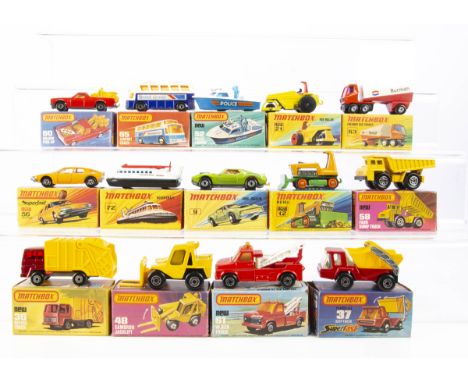 Matchbox Superfast, 36 Refuse Truck, 48 Sambron Jacklift, 61 Wreck Truck, 37 Skip Truck, 72 Hovercraft, 9 AMX Javelin, 12 Big