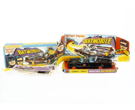 A Corgi Toys 267 Batman's Batmobile, gloss black body, 'Bat' logo hubs, Batman &amp; Robin figures, in original box with disp