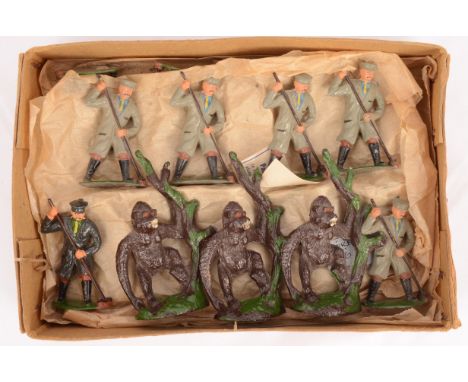 Timpo Zoo Keepers and Stoddart Gorillas, Zoo Keeper in grey  (13), dark green (3) and Stoddart ex Timpo Gorilla standing with