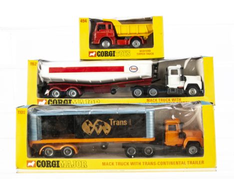 Corgi Major Toys 1100 Mack Truck With Trans-Continental Trailer, 1152 Mack Truck with Gloster Saro Articulated Esso Petrol Ta