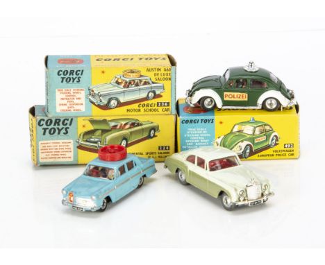 Boxed Corgi Toy Cars, 492 Volkswagen European Police Car, 224 Bentley Continental Sports Saloon, 236 Austin A60 De Luxe Saloo