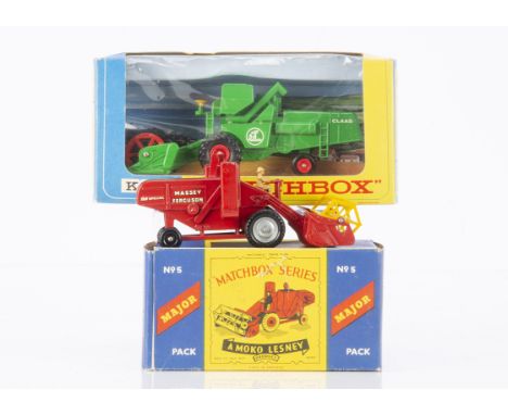 Matchbox Combine Harvesters, Major Pack M5 Massey Ferguson Combine Harvester, red body, yellow blades, front SPW, rear KBPW, 