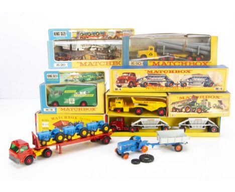 1960s Matchbox King-Size, K-11 Fordson Super Major Tractor &amp; Trailer, K-2 KW Dart Dumper Truck, K-5 Racing Car Transporte