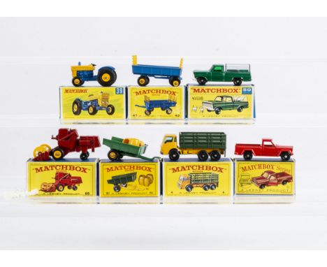 Matchbox Lesney 1-75 Series Farm Models, 4d Dodge Stake Truck, 65c Claas Combine Harvester, 51b Tipping Trailer, 39c Ford Tra