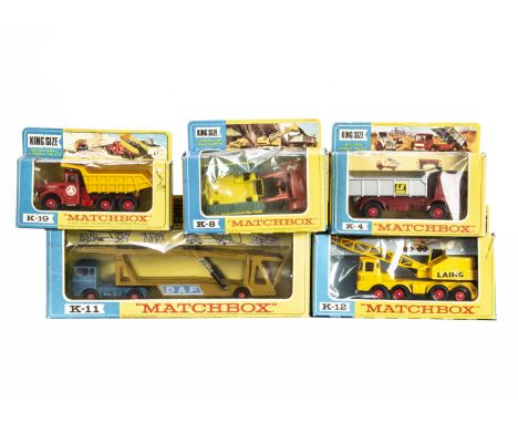 1960s Matchbox King-Size, K-11 DAF Car Transporter, K-12 Scammell Mobile Crane, K-4 Leyland Tipper Truck, K-19 Scammell Tippe