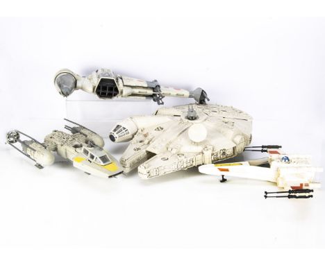 Playworn Vintage Star Wars Rebel Alliance Ships, Millennium Falcon, X-Wing, Y-Wing and B-Wing, with a few spare parts, F-G, F