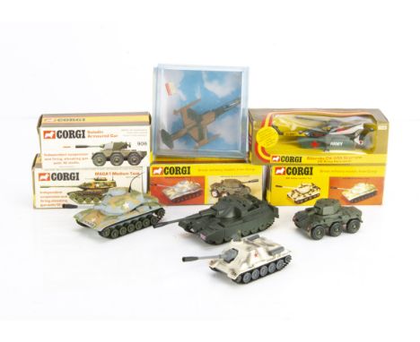 Military Corgi Toys, 923 Sikorsky Skycrane US Army Helicopter, 1303 Lockheed F-104A Starfighter, 906 Saladin Armoured Car, 90