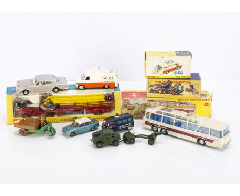 Dinky, Corgi &amp; Matchbox, Dinky Toys 952 Vega Major Luxury Coach, 287 Police Accident Unit with two signs and four cones, 