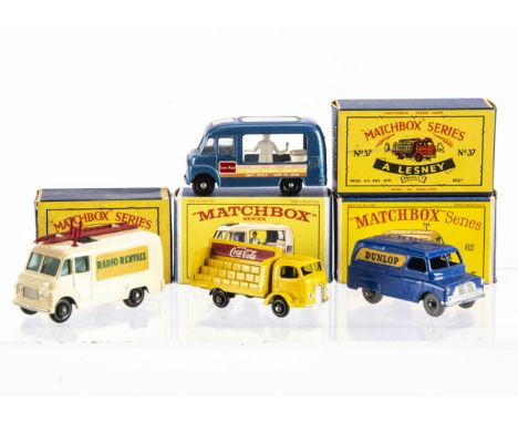 Matchbox Lesney 1-75 Series Commercial Vehicles, 25a Bedford 'Dunlop' Van, MW, 37b Karrier Bantam Coca-Cola Lorry, BPW, 47b C