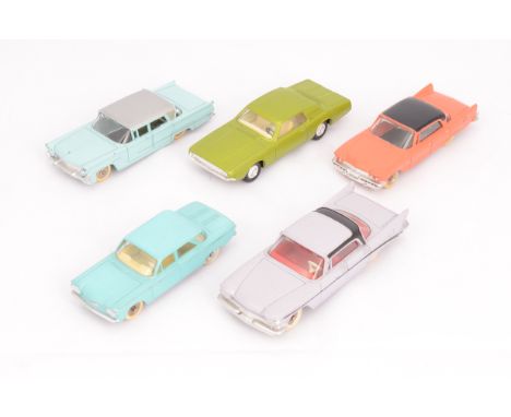 French Dinky Toy Cars, 552 Chevrolet Corvair, 532 Lincoln Premiere, light blue silver roof, 550 Chrysler Saratoga, violet bod