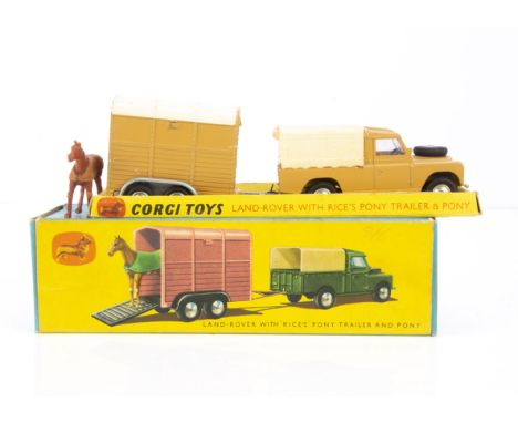 A Corgi Toys Gift Set 2 Land-Rover With Rice's Pony Trailer &amp; Pony, comprising 438 Land Rover, light brown body, apricot 