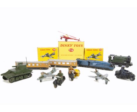 Dinky Toys 716 Westland-Sikorsky Helicopter, 734 Supermarine Swift, 736 Hawker Hunter, in original boxes, 152a Light Tank, 37